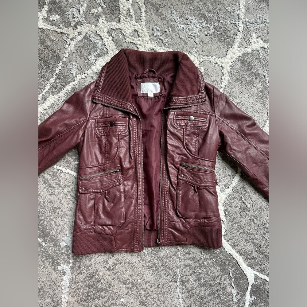Faux Leather Women’s Bomber Jacket